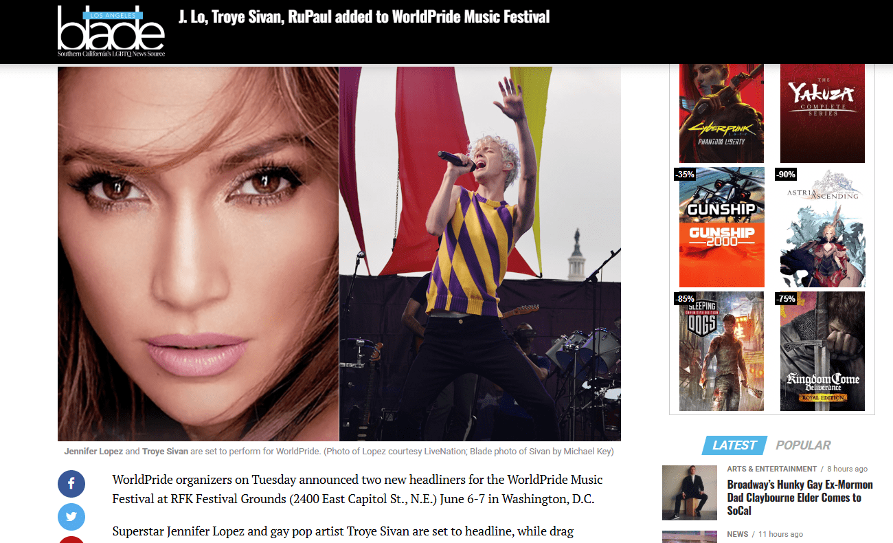 J. Lo, Troye Sivan, RuPaul added to WorldPride Music Festival 2