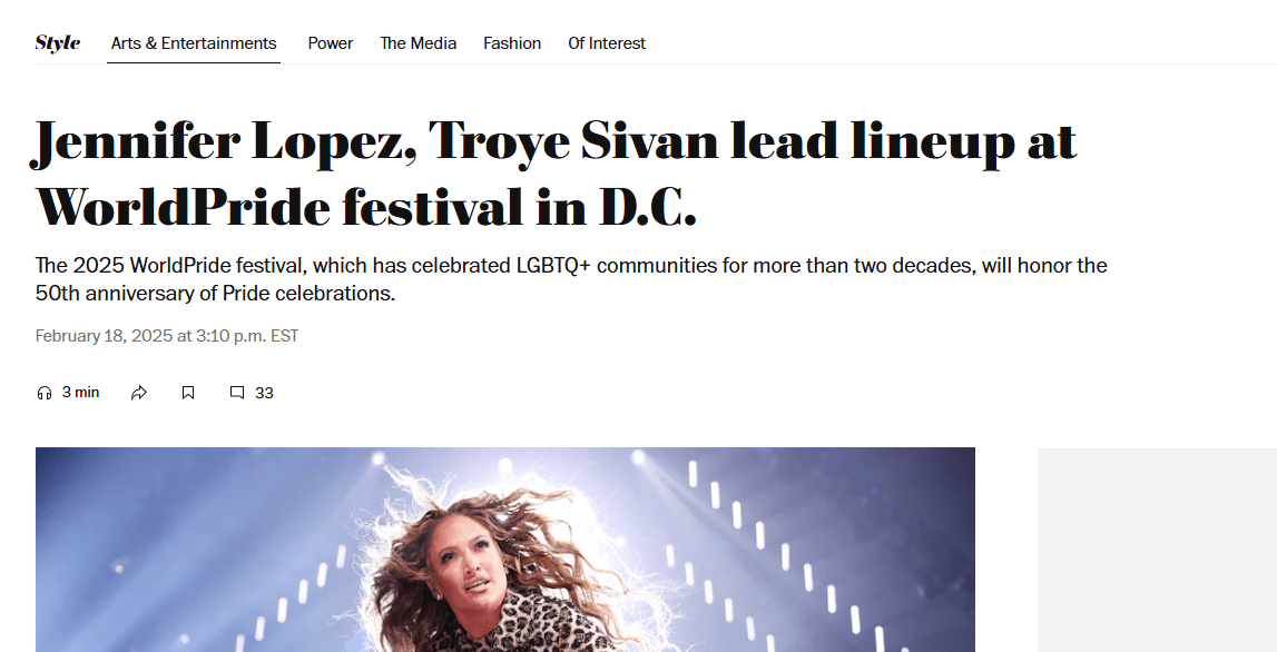 WP lineup Jennifer Lopez, Troye Sivan, RuPaul, Tinashe