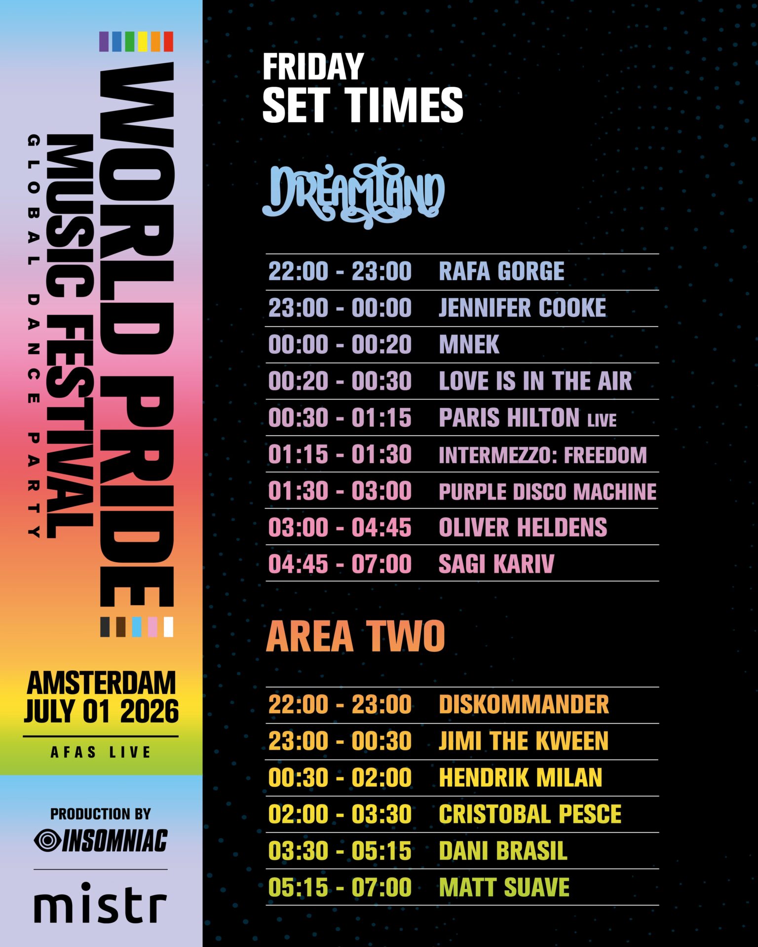 5. FRIDAY SET TIMES